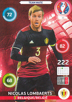 Nicolas Lombaerts Belgium Panini UEFA EURO 2016 #33